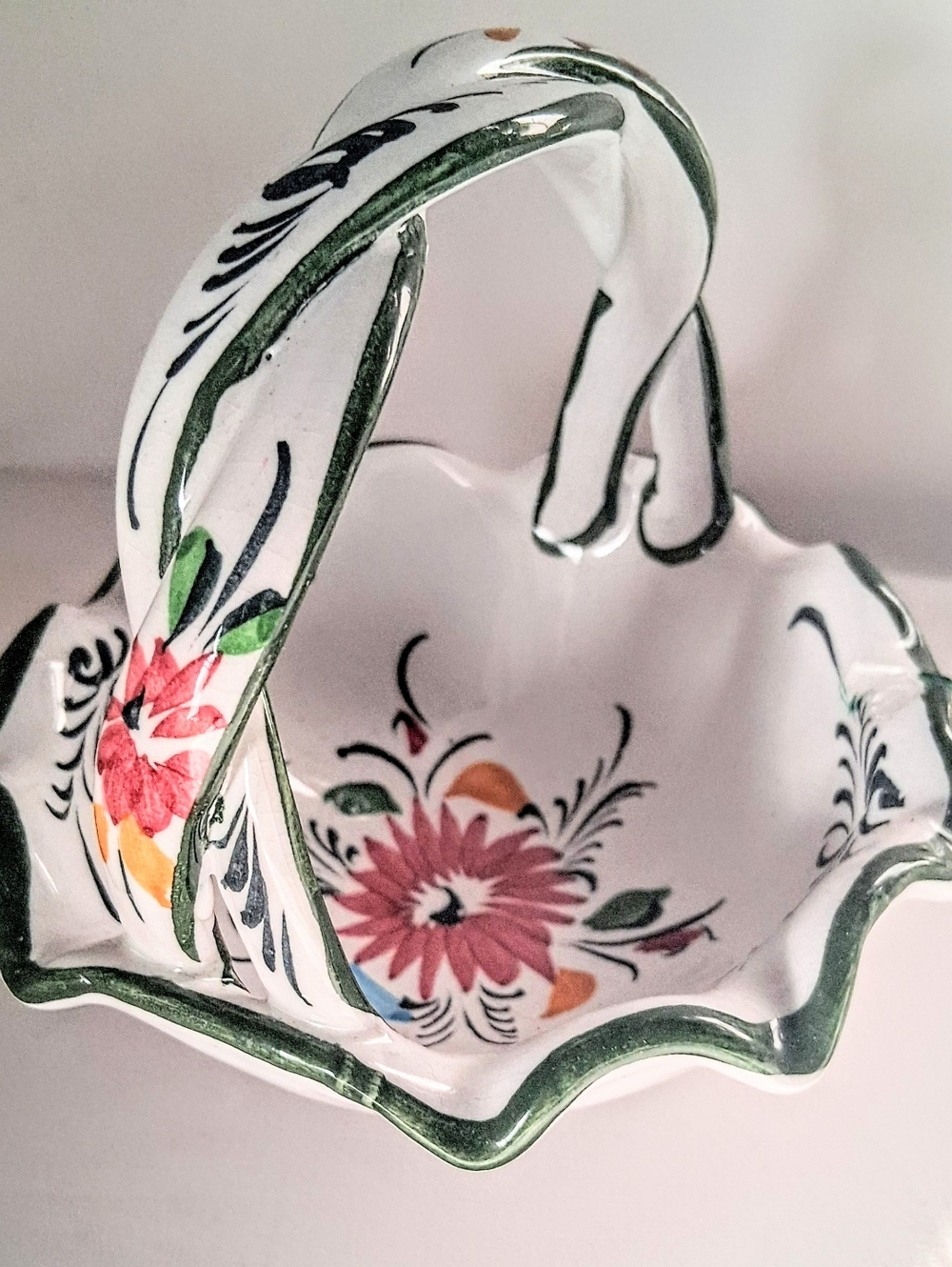 Vintage Porcelain Basket - Hand Painted in Portugal - RC & California